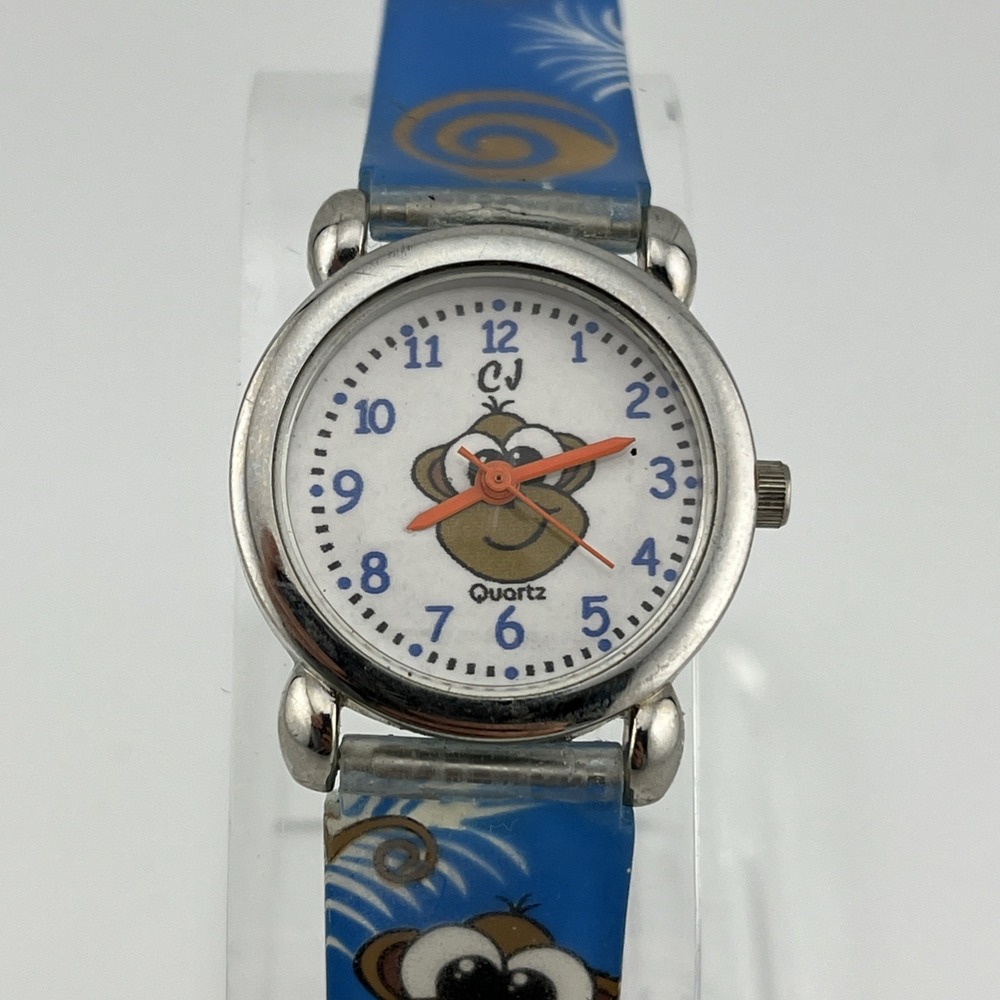 Claudia Jublot CJ‎ Monkey Kids Watch Silver Case Plastic Band- New Battery